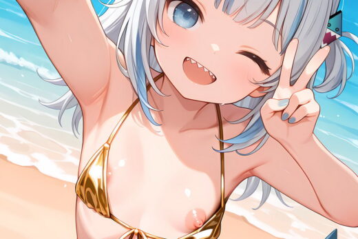 Gawr Gura Nipple Slip Golden Bikini
