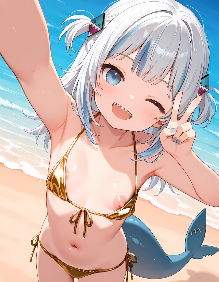 Gawr Gura Nipple Slip Golden Bikini