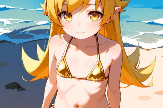 Oshino Shinobu Golden Bikini flat-chested