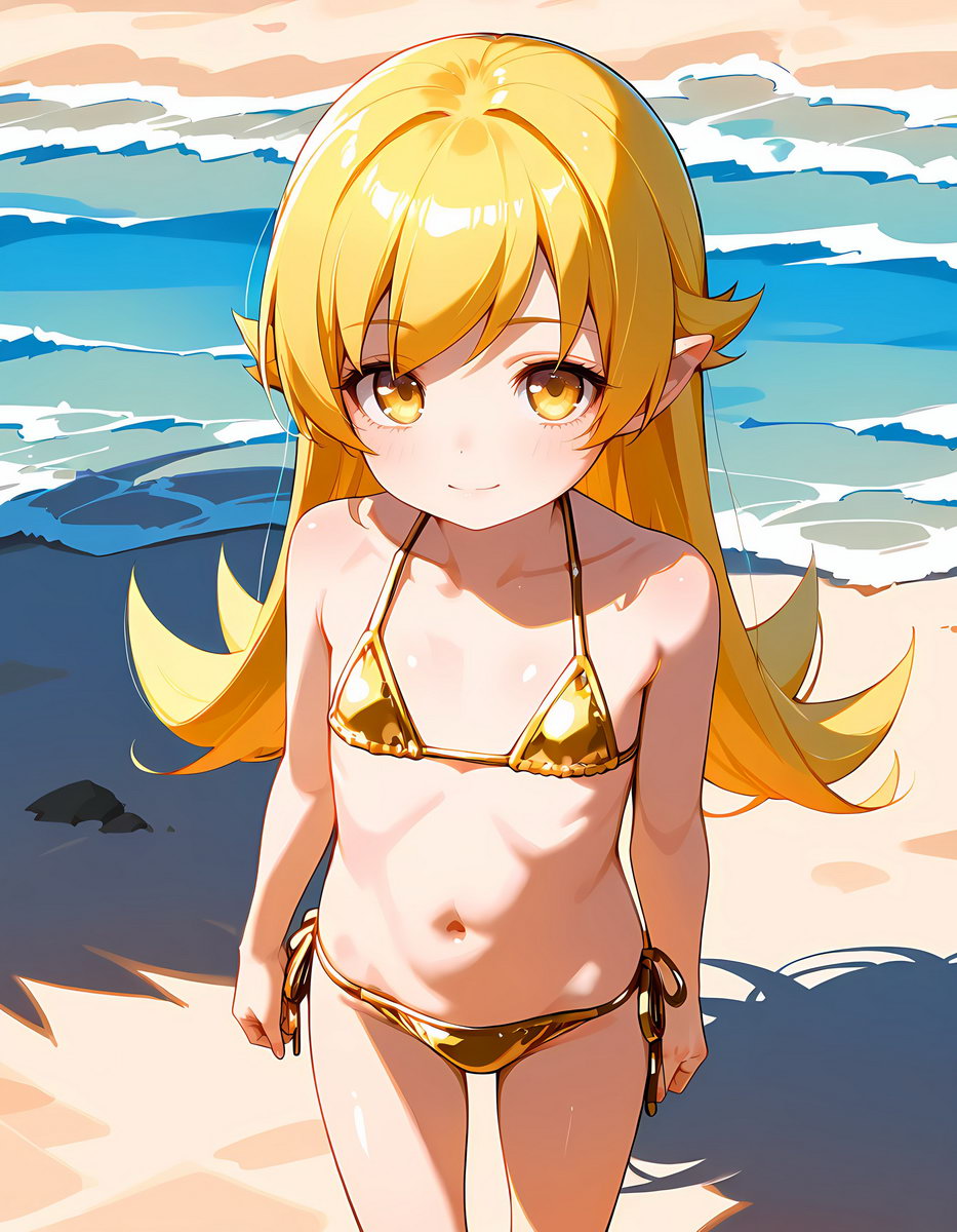Oshino Shinobu Golden Bikini flat-chested