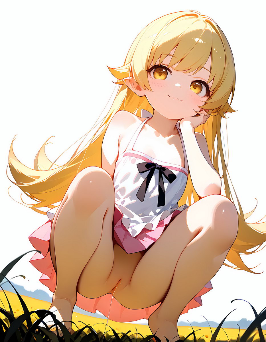 Oshino Shinobu Crouching pussy