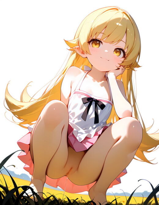 Oshino Shinobu Crouching pussy